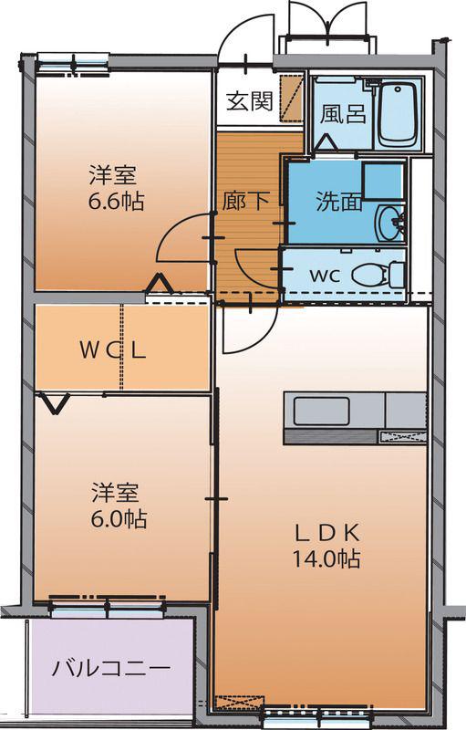 メルヴェール(2LDK/2階)の間取り写真