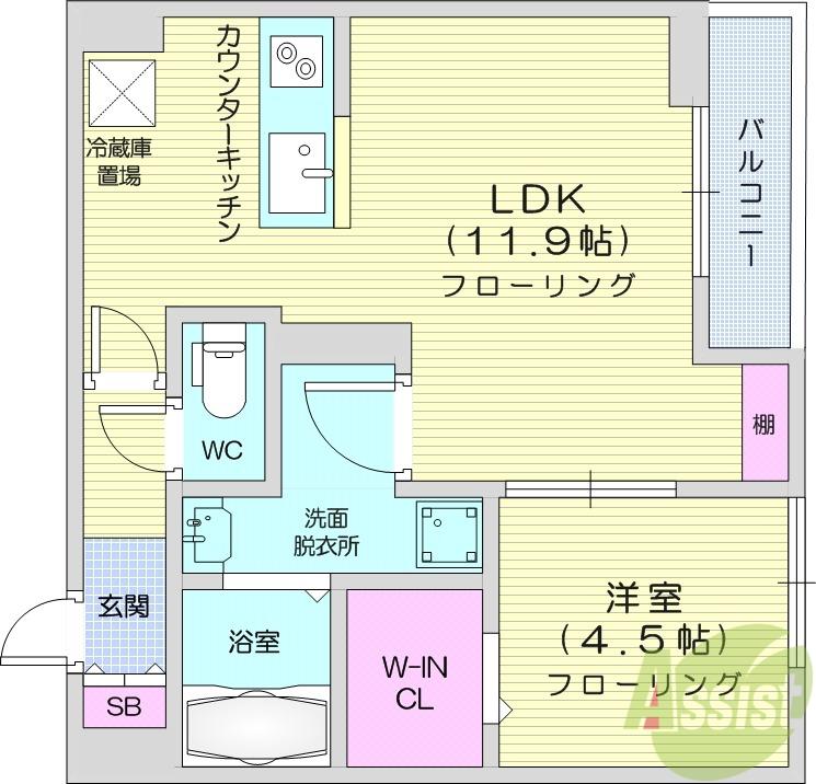 パセオプラシード連坊(1LDK/2階)の間取り写真