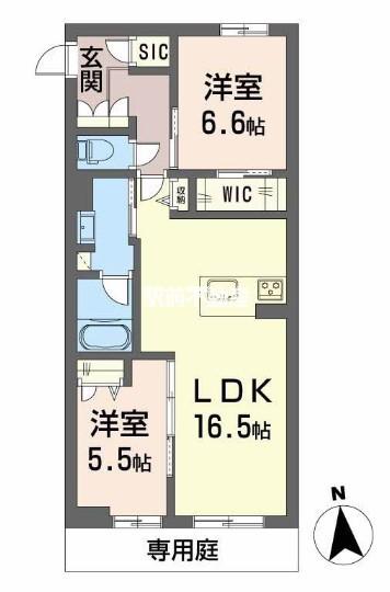 シャーメゾンレジデンス夜明(2LDK/1階)の間取り写真