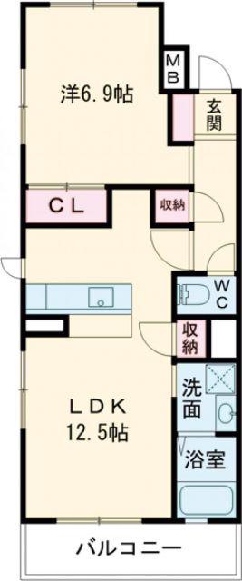 グリーンヒル(1LDK/1階)の間取り写真