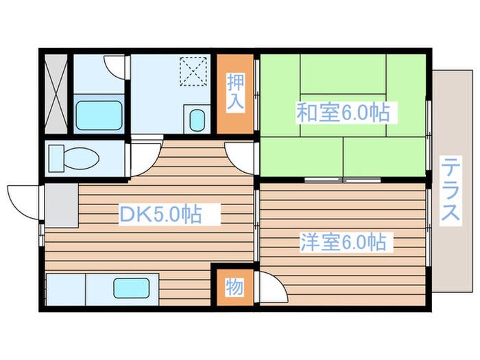 武蔵野ハイツ(2DK/1階)の間取り写真
