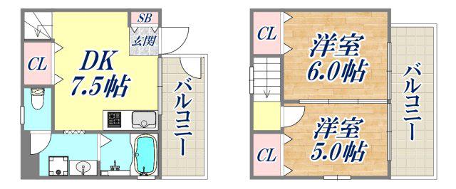 ハイマート岩屋(2DK/1階)の間取り写真
