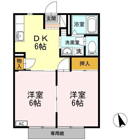 ヴァンテVI(2DK/1階)の間取り写真