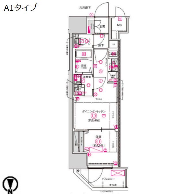 CREST TAPP名古屋山王(1DK/13階)の間取り写真