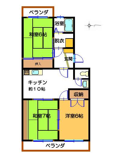 多賀ハイツ(3DK/2階)の間取り写真