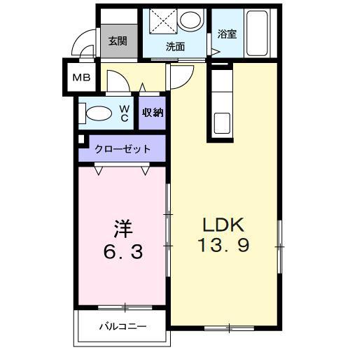 ラパ-チェ山鼻(1LDK/1階)の間取り写真