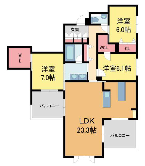 CELFENA宝塚・川面 HAUTDOGAMME(3LDK/2階)の間取り写真