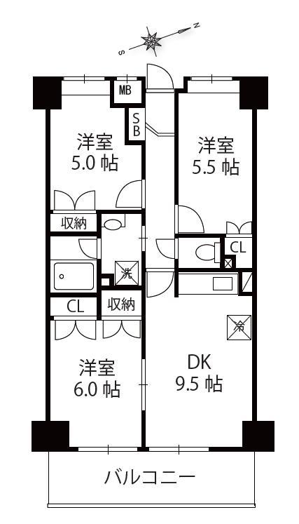 アヴェニール(3DK/4階)の間取り写真
