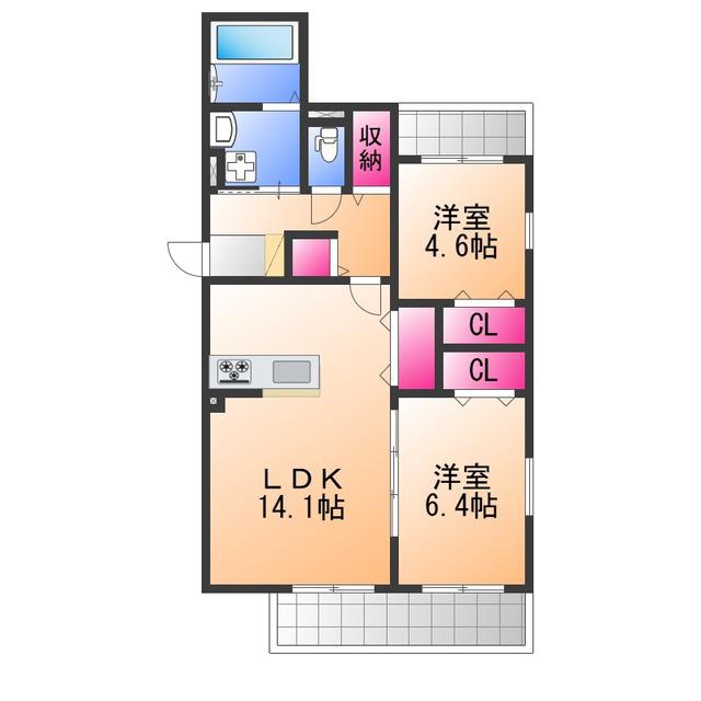 FORESTA小町(2LDK/1階)の間取り写真