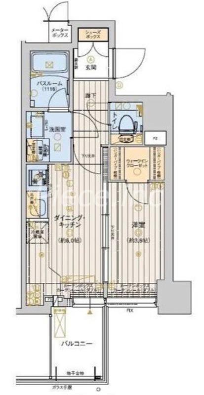 RISING MAISON 本町橋(1DK/2階)の間取り写真