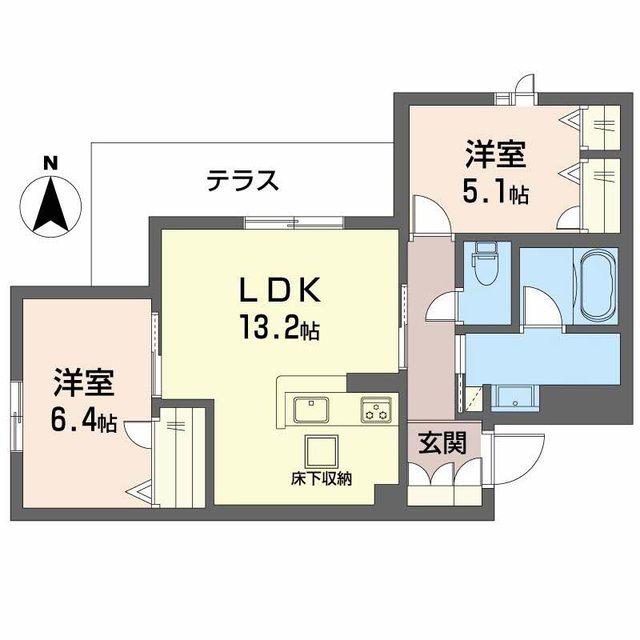 ヒュッゲ コート(2LDK/1階)の間取り写真