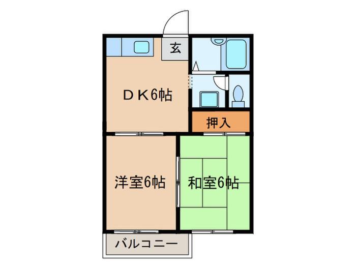 サンビレッジ C(2DK/2階)の間取り写真