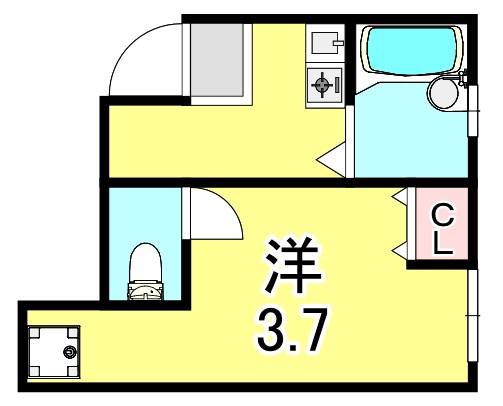 ＪＲ山陽本線 新長田駅 徒歩10分 2階建 築9年(1K/1階)の間取り写真