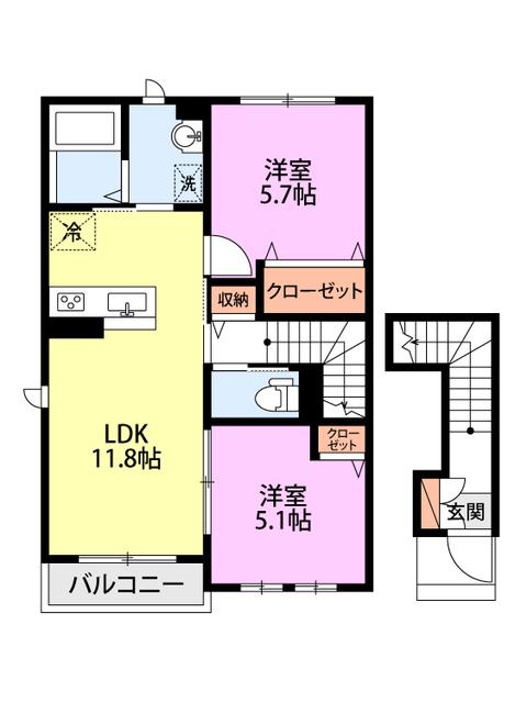 シャーメゾンSUMON早通I(2LDK/2階)の間取り写真