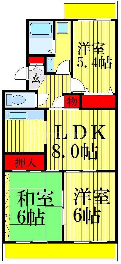 パークハイツ胡録台(3LDK/2階)の間取り写真