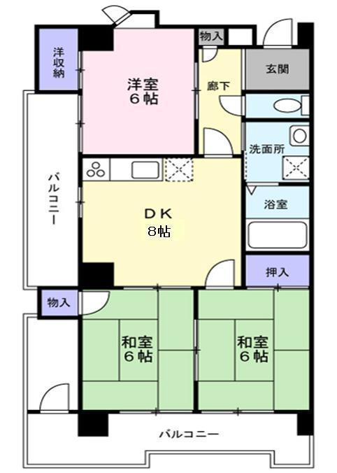 渡幸ベルメゾン富沢(3DK/7階)の間取り写真