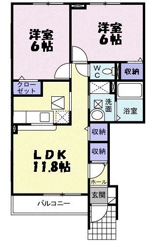 ヒルサイドタウンA(2LDK/1階)の間取り写真