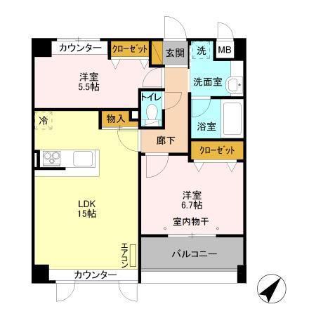 レフィナード(2LDK/4階)の間取り写真