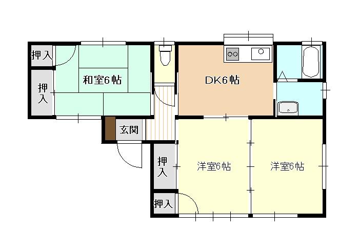 田辺ハイツII(3DK/1階)の間取り写真