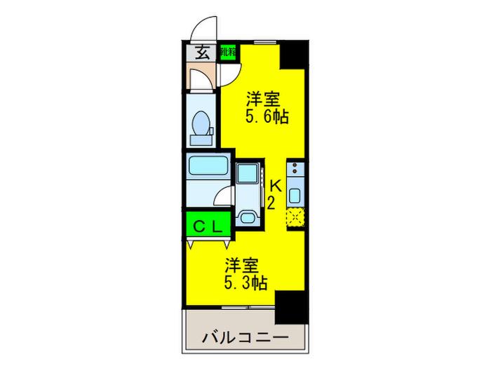 Dクレンツ平野(2K/5階)の間取り写真
