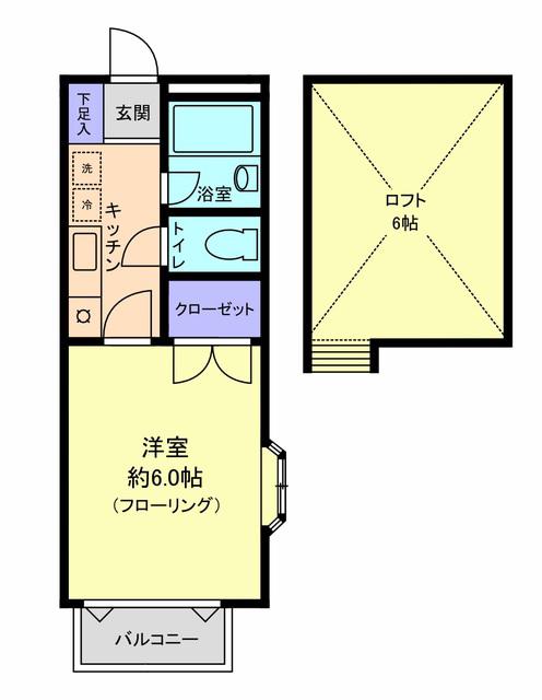 リバティーパークB棟(1K/2階)の間取り写真