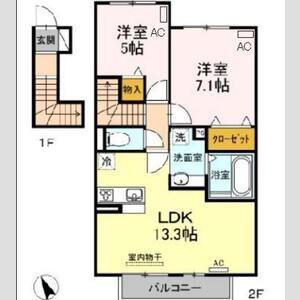 メルヴェーユ竹谷(2LDK/2階)の間取り写真