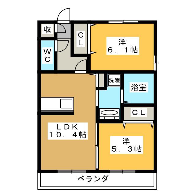 ヴィラ グレンディール(2LDK/2階)の間取り写真