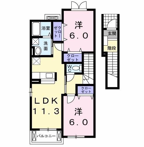 スワン リヴィエール(2LDK/2階)の間取り写真