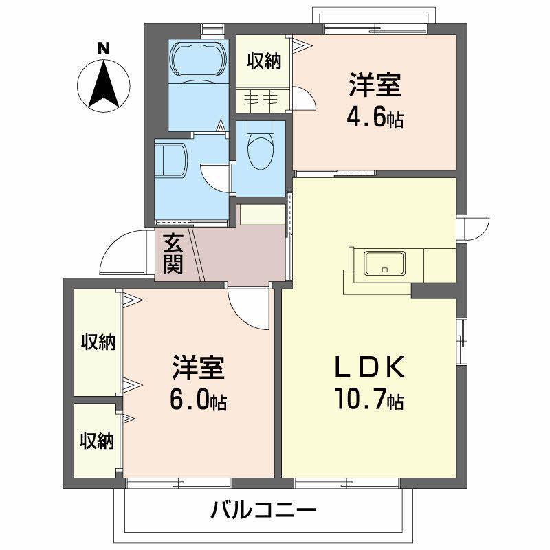 シャーメゾン藍住 D棟(2LDK/2階)の間取り写真