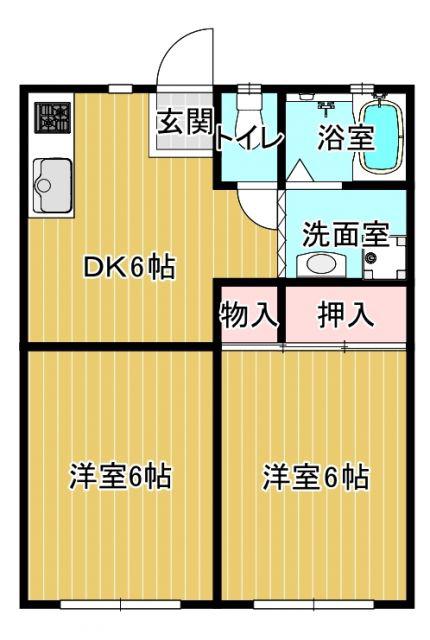 グランディール尾津(2DK/2階)の間取り写真