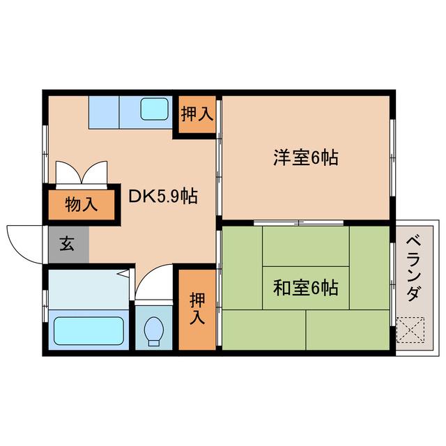津守ビル(2DK/5階)の間取り写真