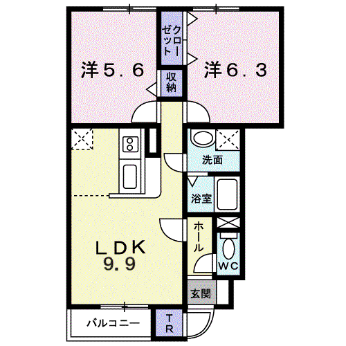 セレニティー(2LDK/1階)の間取り写真