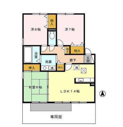 リヴェールタウン赤松 B棟(3LDK/1階)の間取り写真
