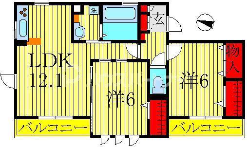 ピアチェーレI(2LDK/1階)の間取り写真