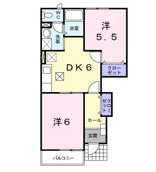 ウェール(2DK/1階)の間取り写真