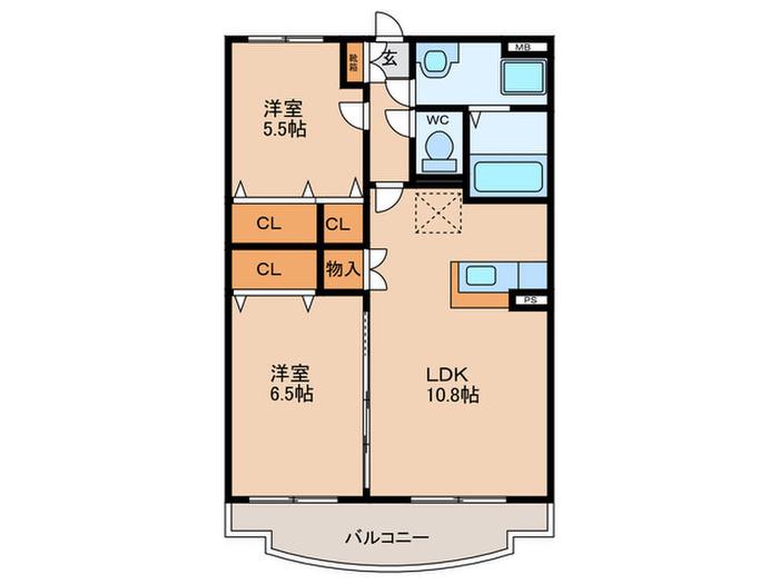 アクロス(2LDK/2階)の間取り写真