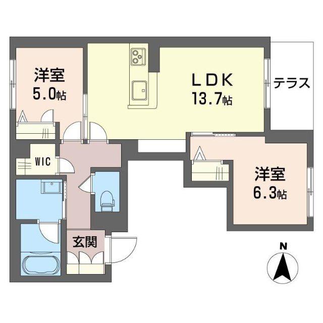 リビリエーヌI(2LDK/1階)の間取り写真