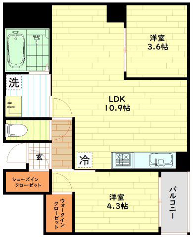アウスレーベン都島I(1SLDK/4階)の間取り写真