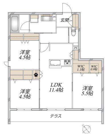 川口市飯原町メゾン 南棟(3LDK/1階)の間取り写真
