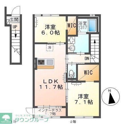 松戸市西馬橋相川町アパート(2LDK/2階)の間取り写真