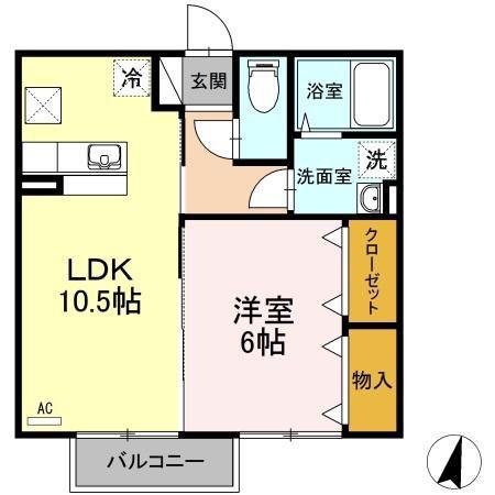 ブライト倉敷B棟(1LDK/1階)の間取り写真