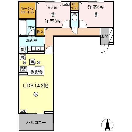 LUVERIA(2LDK/1階)の間取り写真