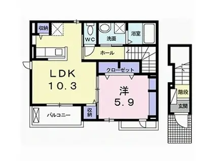 プランドール 山柿爽(1LDK/2階)の間取り写真