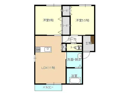 ルミエール八町牟田(2LDK/2階)の間取り写真