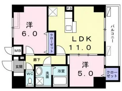 レジデンス桜樺(2LDK/5階)の間取り写真