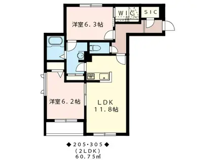 カノンツインガーデンN(2LDK/3階)の間取り写真