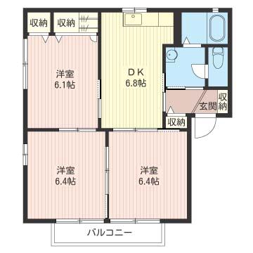 メゾンドさくらA棟(3DK/1階)の間取り写真
