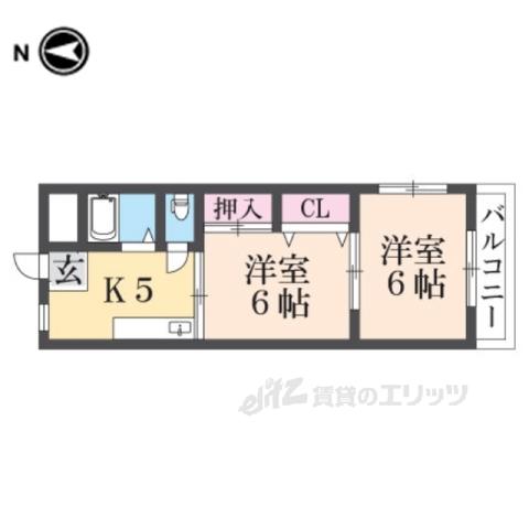 コスモスハイツ長浜(2DK/5階)の間取り写真
