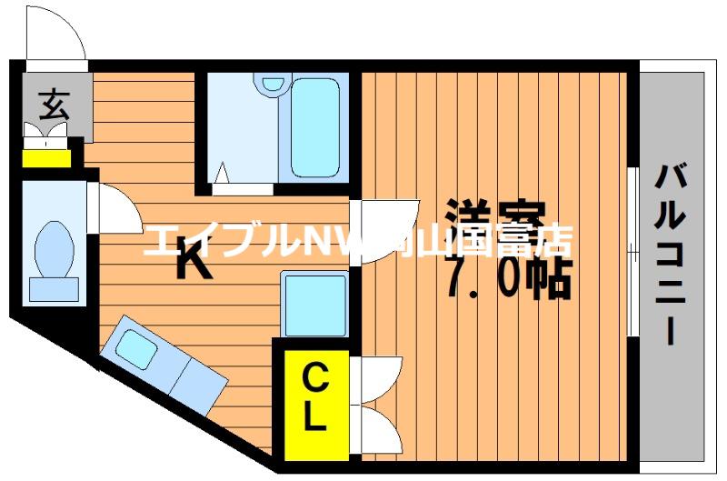 ポテト国富(1K/4階)の間取り写真