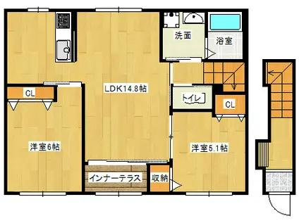 ラ クラージュ ドムール(2LDK/2階)の間取り写真